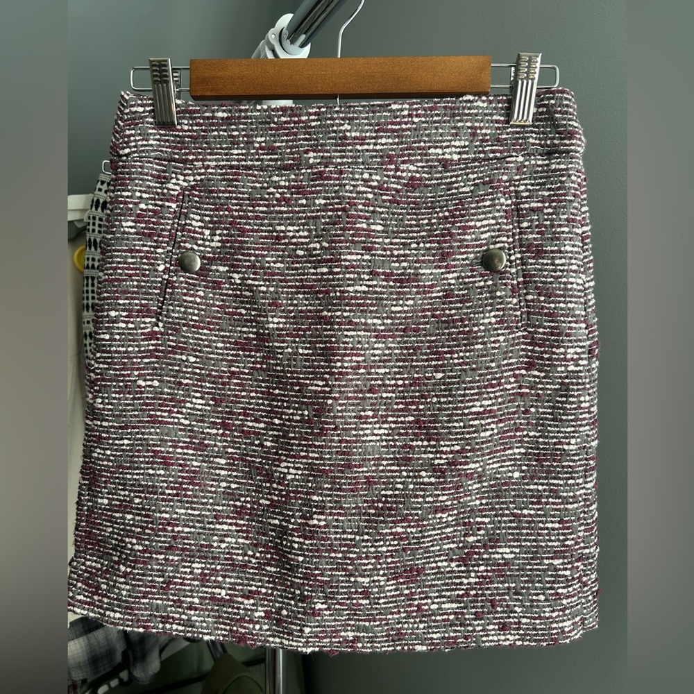 LOFT Tweed Mini Skirt in Gray and Burgundy